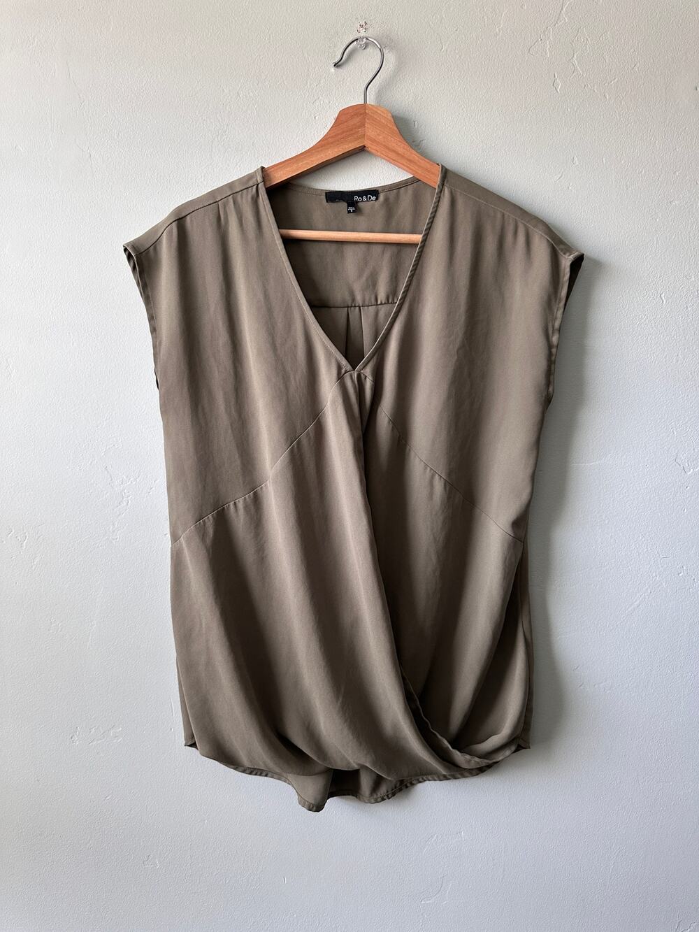 Ro & De Olive Green Oversized Wrap Sheer Blouse